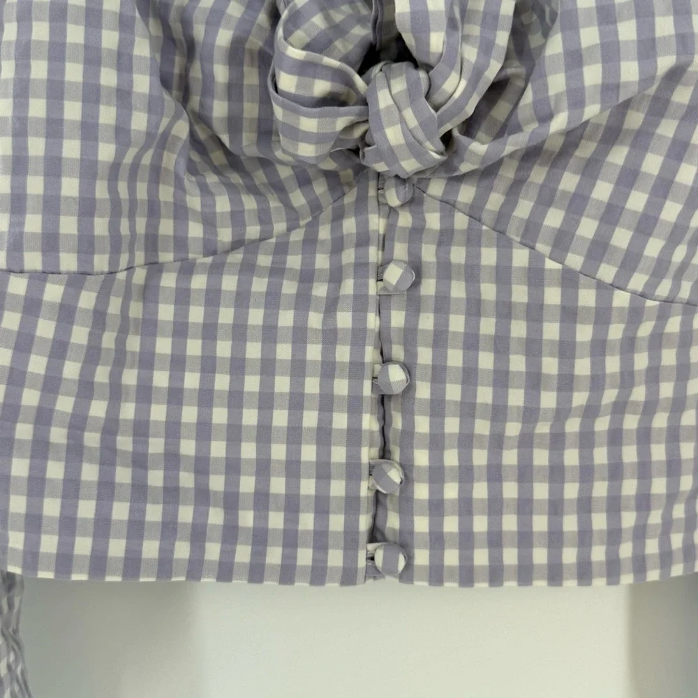NWT Anthropologie Maeve Crop Gingham Blouse Lilac White Size 8